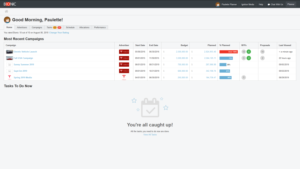 screenshot of Bionic Media Planning Software